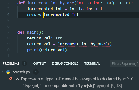 Screenshot displaying type checking, highlighting the bad assigned variable