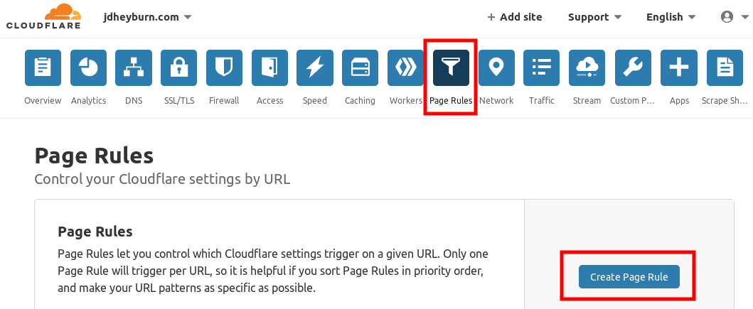 Screenshot depicting how to access the Create Page Rule feature