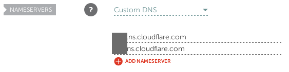 Screenshot depicting completed nameservers pointing to Cloudflare
